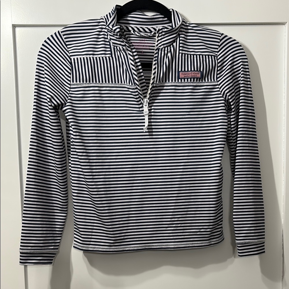 Girls Vineyard Vines Navy and White Striped Swim Pullover